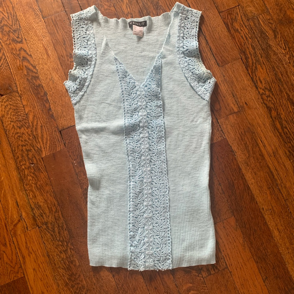VENUS Light Blue Lace Trim Tank Top